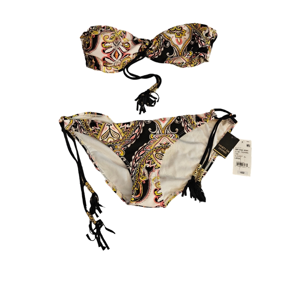 NINETY SIX DEGREES NWT BIKINI SWIMSUIT WOMAN'S LARGE HIPPIE PRINT WITH TASSELS